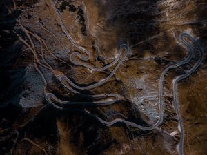 Preview wallpaper road, serpentine, aerial view, mountains, winding