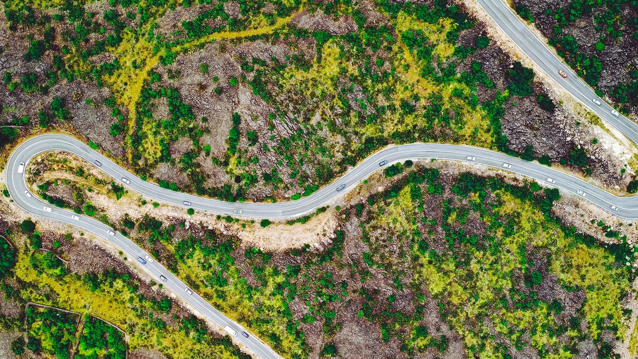 Wallpaper road, serpentine, aerial view