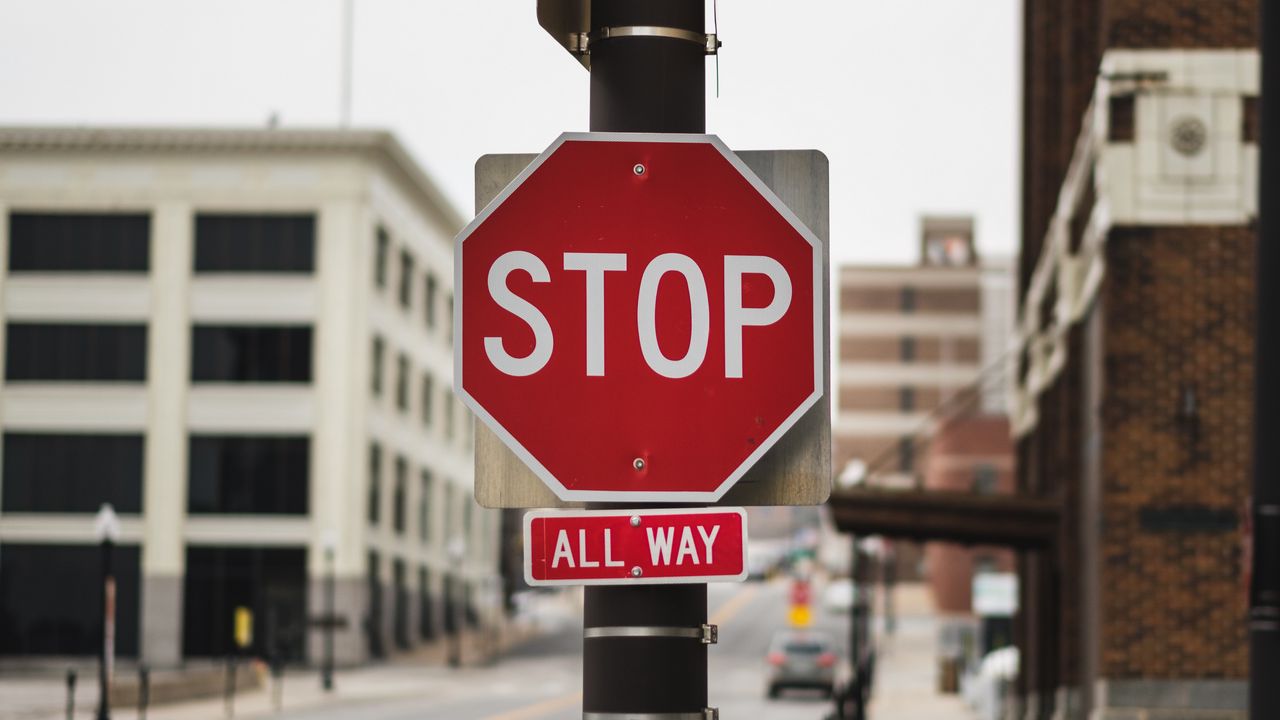 Wallpaper road sign, inscription, stop, pillar