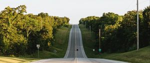 Preview wallpaper road, signs, hills, rise, trees