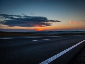 Preview wallpaper road, sky, clouds, marking