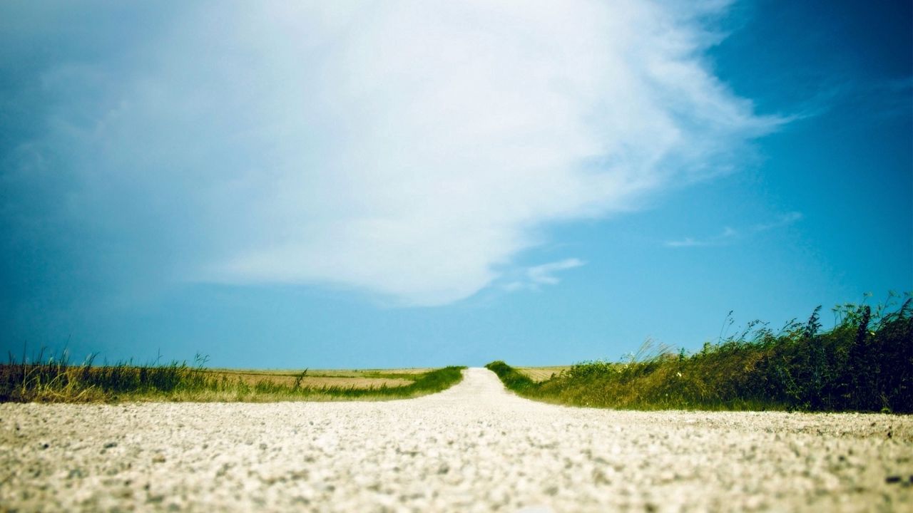 Wallpaper road, sky, clouds, structure, from below, asphalt, white