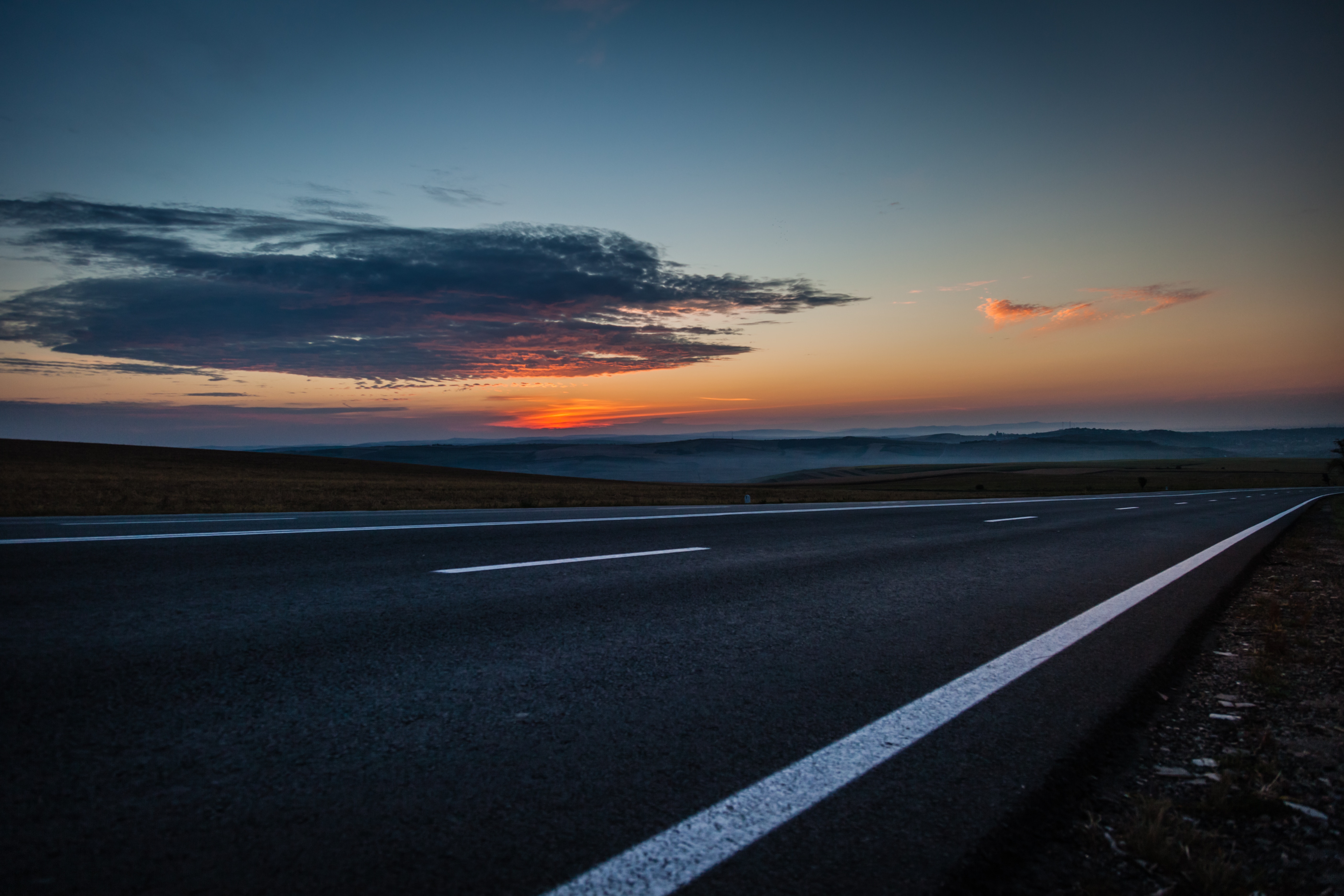 Download wallpaper 5616x3744 road, sky, clouds, marking hd background