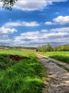 Preview wallpaper road, sky, field, landscape