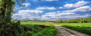 Preview wallpaper road, sky, field, landscape