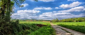 Preview wallpaper road, sky, field, landscape