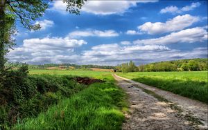 Preview wallpaper road, sky, field, landscape