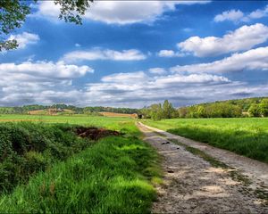 Preview wallpaper road, sky, field, landscape