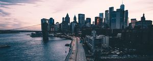 Preview wallpaper road, skyscrapers, metropolis, sea, traffic