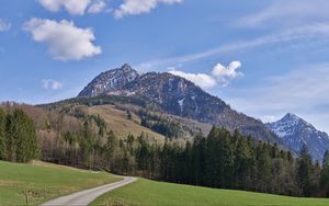 Preview wallpaper road, slope, mountain, trees