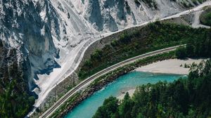 Preview wallpaper road, slope, trees, aerial view