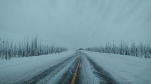 Preview wallpaper road, snow, asphalt, winter, nature