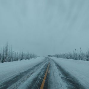 Preview wallpaper road, snow, asphalt, winter, nature