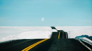 Preview wallpaper road, snow, landscape, hilly, winding