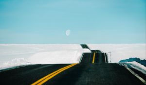Preview wallpaper road, snow, landscape, hilly, winding