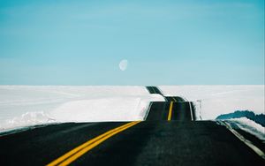 Preview wallpaper road, snow, landscape, hilly, winding