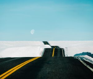 Preview wallpaper road, snow, landscape, hilly, winding