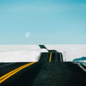 Preview wallpaper road, snow, landscape, hilly, winding