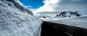 Preview wallpaper road, snow, mountains, snowdrifts, winter