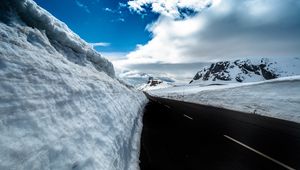 Preview wallpaper road, snow, mountains, snowdrifts, winter