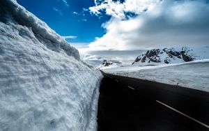 Preview wallpaper road, snow, mountains, snowdrifts, winter