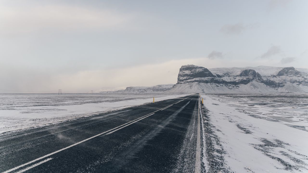 Wallpaper road, snow, mountains, winter, landscape