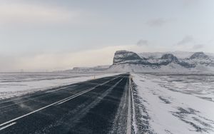 Preview wallpaper road, snow, mountains, winter, landscape