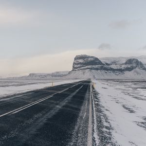 Preview wallpaper road, snow, mountains, winter, landscape
