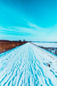 Preview wallpaper road, snow, traces, field, winter, landscape