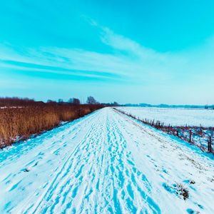 Preview wallpaper road, snow, traces, field, winter, landscape