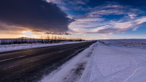 Preview wallpaper road, snow, winter, sky, horizon