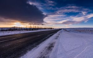 Preview wallpaper road, snow, winter, sky, horizon