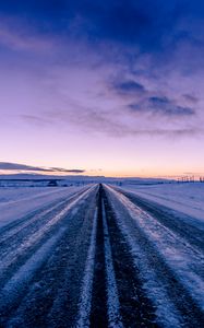 Preview wallpaper road, snow, winter, direction, horizon, twilight