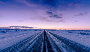 Preview wallpaper road, snow, winter, direction, horizon, twilight