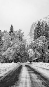 Preview wallpaper road, snow, winter, mountain, valley