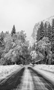 Preview wallpaper road, snow, winter, mountain, valley