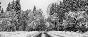 Preview wallpaper road, snow, winter, mountain, valley