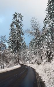 Preview wallpaper road, snow, winter, turn, valley, landscape