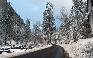 Preview wallpaper road, snow, winter, turn, valley, landscape