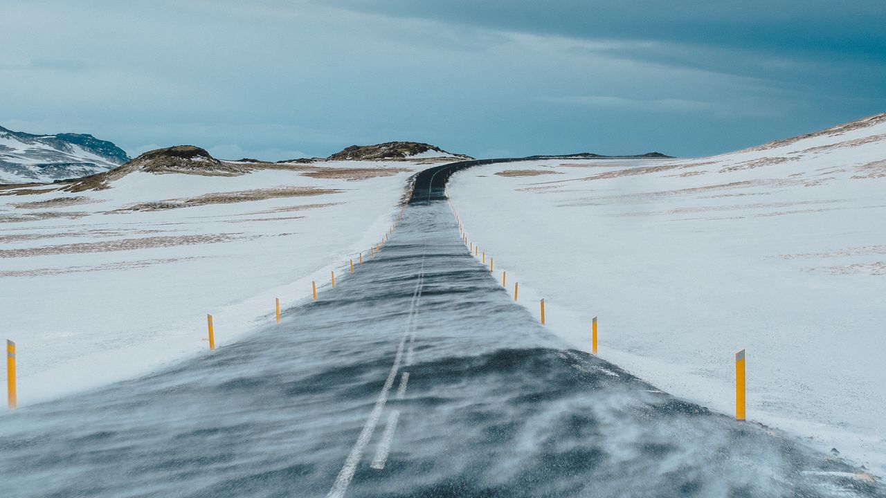 Wallpaper road, snow, winter, marking, direction