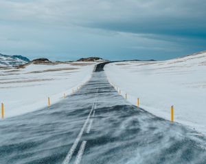 Preview wallpaper road, snow, winter, marking, direction