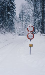 Preview wallpaper road, snow, winter, pointer, forest