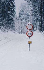 Preview wallpaper road, snow, winter, pointer, forest