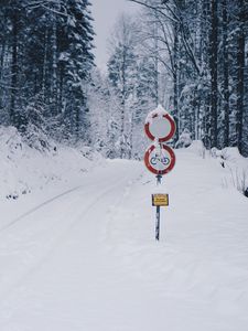 Preview wallpaper road, snow, winter, pointer, forest