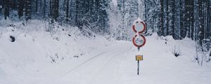 Preview wallpaper road, snow, winter, pointer, forest