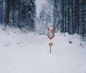 Preview wallpaper road, snow, winter, pointer, forest