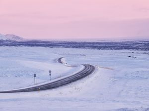 Preview wallpaper road, snow, winter, landscape, snowy