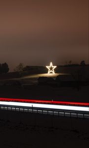 Preview wallpaper road, star, glow, decoration, night