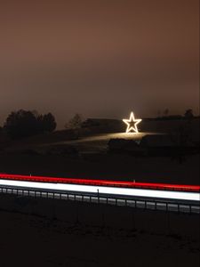 Preview wallpaper road, star, glow, decoration, night