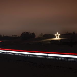 Preview wallpaper road, star, glow, decoration, night